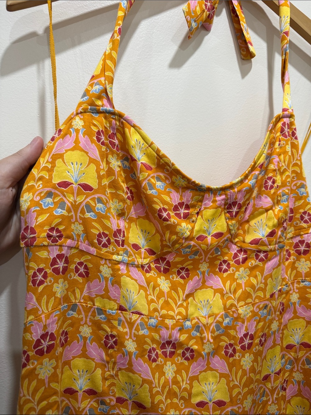 NWOT Free People Sasha Mini Dress in Sunshine Combo Yellow Floral Halter Dress - Picture 4 of 8